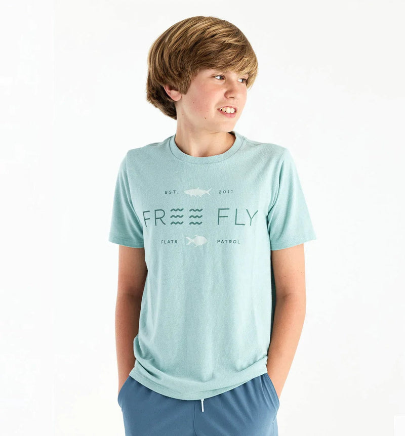 Load image into Gallery viewer, Heather Ocean Mist / Youth SM Free Fly Tropic Hangout Tee - Kids&#39; Free Fly
