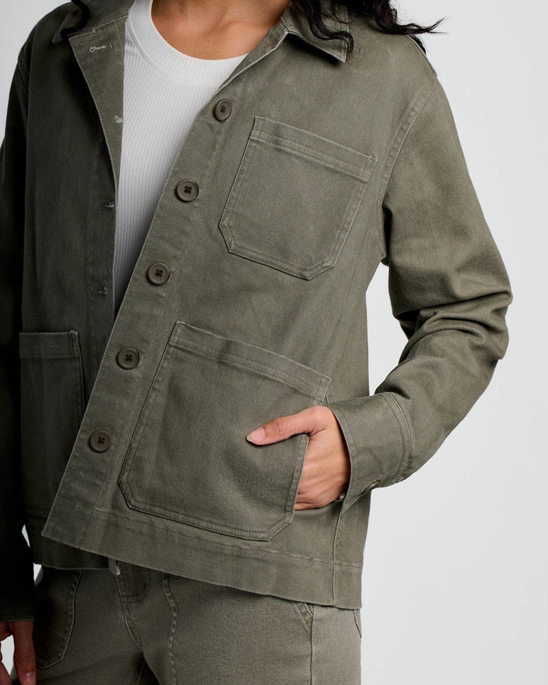 Load image into Gallery viewer, Free Fly Women&#39;s Folly Twill Chore Coat in Smokey Olive Free Fly Women&#39;s Folly Twill Chore Coat in Smokey Olive Free Fly
