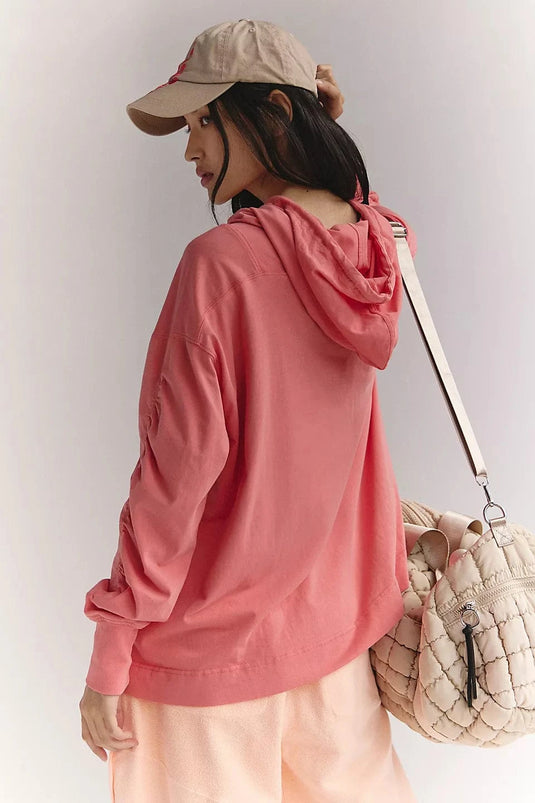 Free People Movement Women's Hot Shot Hooded Layer in Hibiscus Free People Movement Women's Hot Shot Hooded Layer in Hibiscus Free People