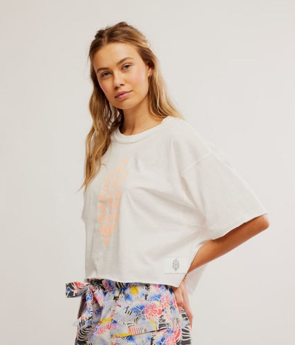 White / Pastel Peach / XS Free People Women's Inspire Tee Logo in White / Pastel Peach Free People Women's Inspire Tee Logo in White / Pastel Peach Free People