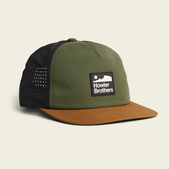 Load image into Gallery viewer, Army / Brown / Black Howler Bros Men&#39;s Aperture Tech Strapback Hat in Army / Brown / Black Howler Bros Men&#39;s Aperture Tech Strapback Hat in Army / Brown / Black Howler Bros
