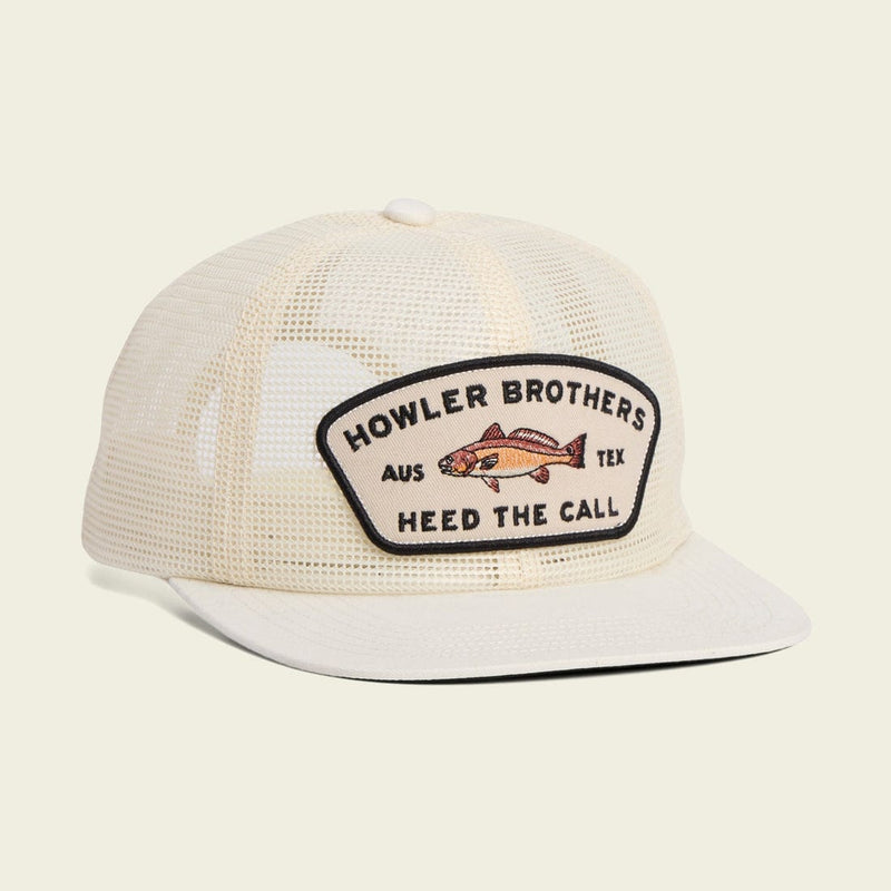 Load image into Gallery viewer, Off White Howler Bros Men&#39;s  Redfish Feedstore Unstructured Snapback Hat in Off White Howler Bros Men&#39;s  Redfish Feedstore Unstructured Snapback Hat in Off White Howler Bros
