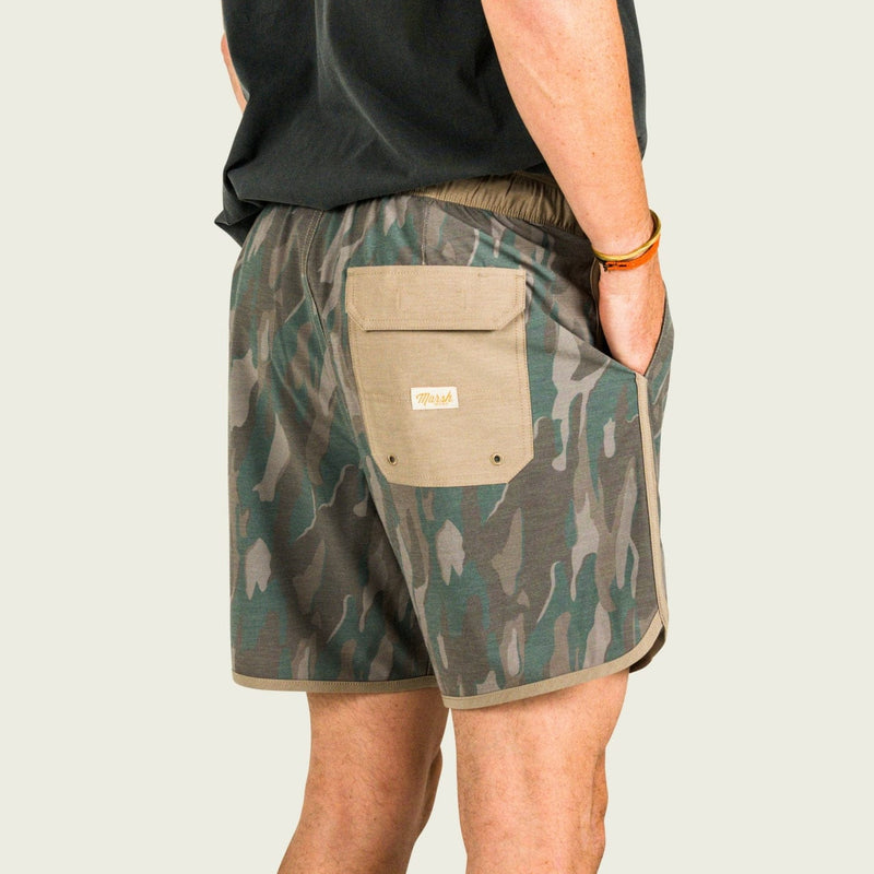 Load image into Gallery viewer, Marsh Wear Men's SurfStride Shorts in Thyme Lowland Camo Marsh Wear Men's SurfStride Shorts in Thyme Lowland Camo Marsh Wear
