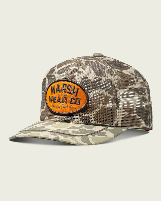 One Size Marsh Wear Outpost Mesh Trucker in Khaki Mallard Camo Marsh Wear Outpost Mesh Trucker Hat | Khaki Mallard Camo Marsh Wear