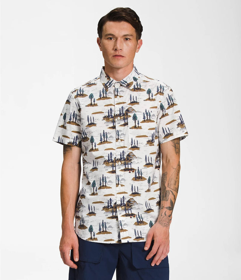 Load image into Gallery viewer, Gardenia White Camping Scenic Print / MED The North Face Short Sleeve Baytrail Pattern Shirt - Men&#39;s The North Face
