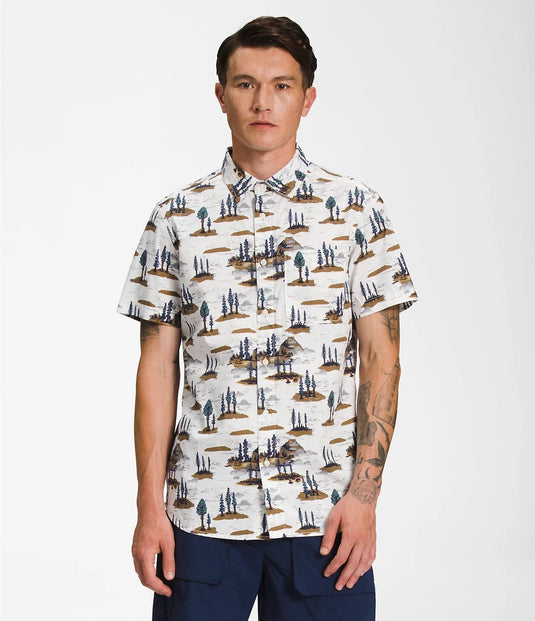 Gardenia White Camping Scenic Print / MED The North Face Short Sleeve Baytrail Pattern Shirt - Men's The North Face