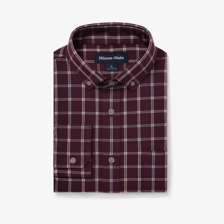 Load image into Gallery viewer, Wine Richard Plaid / MED Mizzen + Main City Flannel - Men&#39;s Mizzen + Main City Flannel - Men&#39;s Mizzen + Main
