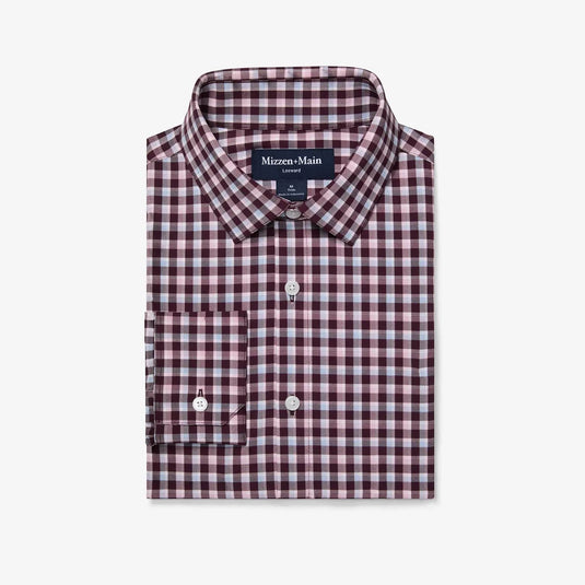 Wine Todos Plaid / MED Mizzen + Main Leeward Longlseeve Dress Shirt - Men's Mizzen + Main