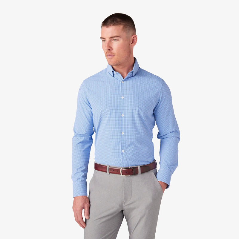 Load image into Gallery viewer, Cobalt Stratford Check / MED Mizzen + Main Leeward Longsleeve Dress Shirt - Men&#39;s Mizzen + Main
