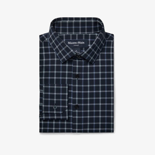 Navy Stewart Plaid / MED Mizzen + Main Leeward Longsleeve Dress Shirt - Men's Mizzen + Main