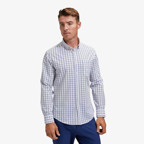 White Navy Windowpane / MED Mizzen + Main Leeward No Tuck Longsleeve - Men's Mizzen + Main