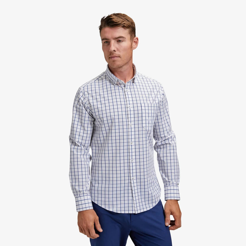 Load image into Gallery viewer, White Navy Windowpane / MED Mizzen + Main Leeward No Tuck Longsleeve - Men&#39;s Mizzen + Main
