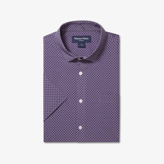 Classic / MED Mizzen + Main Leeward Short Sleeve Dress Shirt in Passion Purple Palm Shadow Mizzen + Main Leeward Short Sleeve Dress Shirt in Passion Purple Palm Shadow Mizzen + Main
