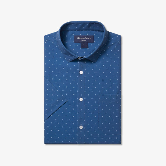 Trim / SM Mizzen + Main Men's Leeward Short Sleeve Dress Shirt in Midnight Navy Alternating Kite Mizzen + Main Men's Leeward Short Sleeve Dress Shirt in Midnight Navy Alternating Kite Mizzen + Main