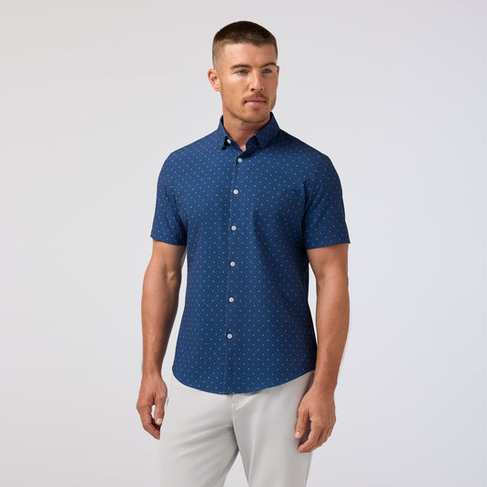 Mizzen + Main Men's Leeward Short Sleeve Dress Shirt in Midnight Navy Alternating Kite Mizzen + Main Men's Leeward Short Sleeve Dress Shirt in Midnight Navy Alternating Kite Mizzen + Main