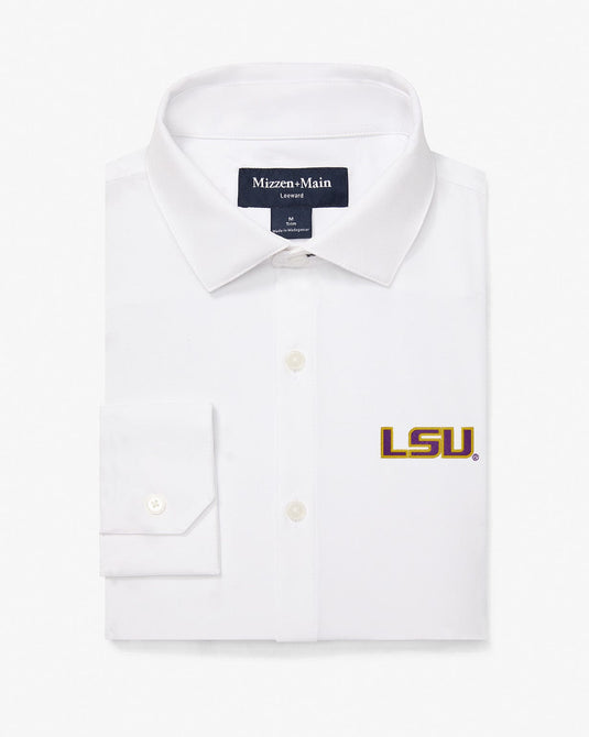 Classic / SM Mizzen + Main Men's Lsu Classic Leeward Long Sleeve Dress Shirt in White Solid Mizzen + Main Men's Lsu Classic Leeward Long Sleeve Dress Shirt in White Solid Mizzen + Main