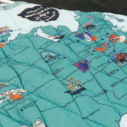 National Parks Nomadix Puffer Blanket: National Parks and Monuments Map Nomadix