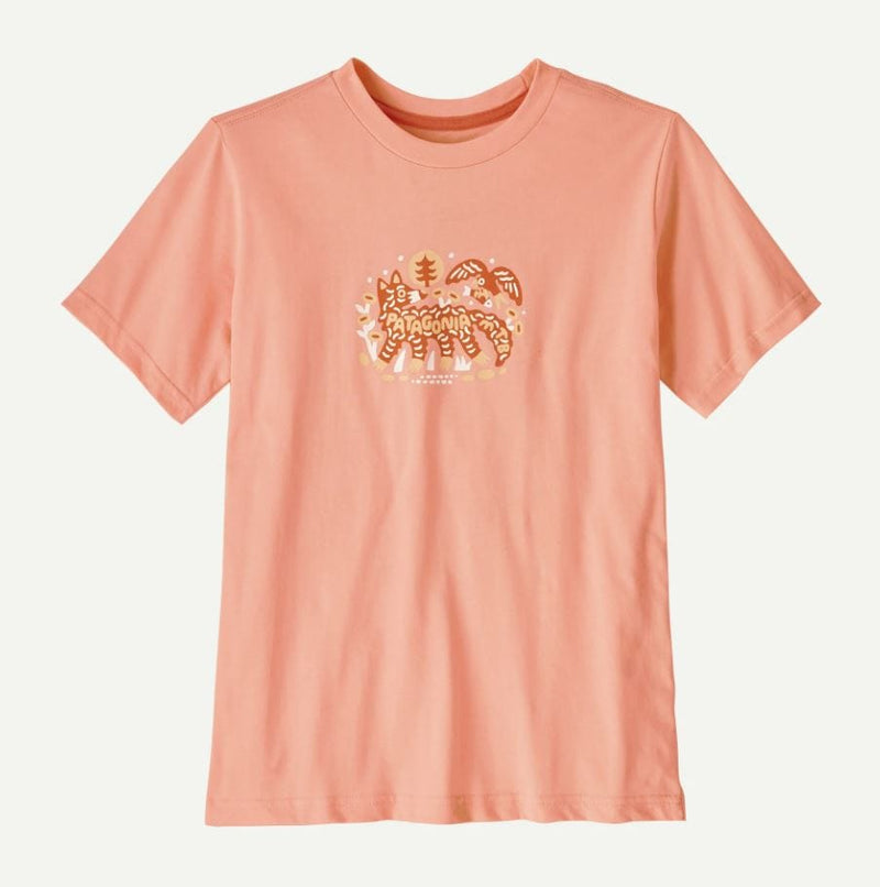 Load image into Gallery viewer, Patagonia Kid&#39;s Graphic T-shirt in Tready to Roll: Sunlit Pink Patagonia Kid&#39;s Graphic T-shirt in Tready to Roll: Sunlit Pink Patagonia Inc
