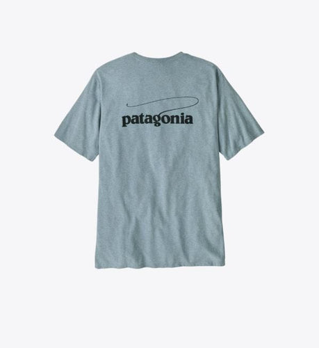 Thermal Blue / SM Patagonia Men's Casting Logo Respsibili Tee in Thermal Blue Patagonia Men's Casting Logo Respsibili Tee in Thermal Blue Patagonia Inc