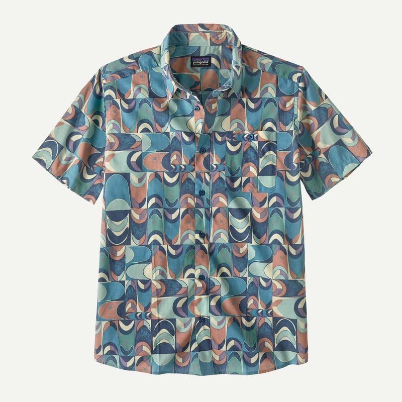 Load image into Gallery viewer, Swallowtail Geo: Still Blue / MED Patagonia Men&#39;s Go To Short Sleeve Shirt Patagonia Men&#39;s Go To Short Sleeve Shirt Patagonia Inc
