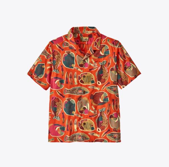 Load image into Gallery viewer, Wrasse: Pollinator Orange / SM Patagonia Men&#39;s Tidal Threads Camp Shirt in Wrasse: Pollinator Orange Patagonia Men&#39;s Tidal Threads Camp Shirt in Wrasse: Pollinator Orange Patagonia Inc
