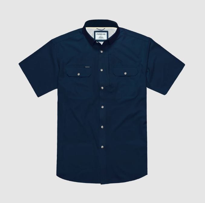 Load image into Gallery viewer, Navy / LRG Poncho Men&#39;s The Captain Short Sleeve in Navy Poncho Men&#39;s The Captain Short Sleeve in Navy Poncho
