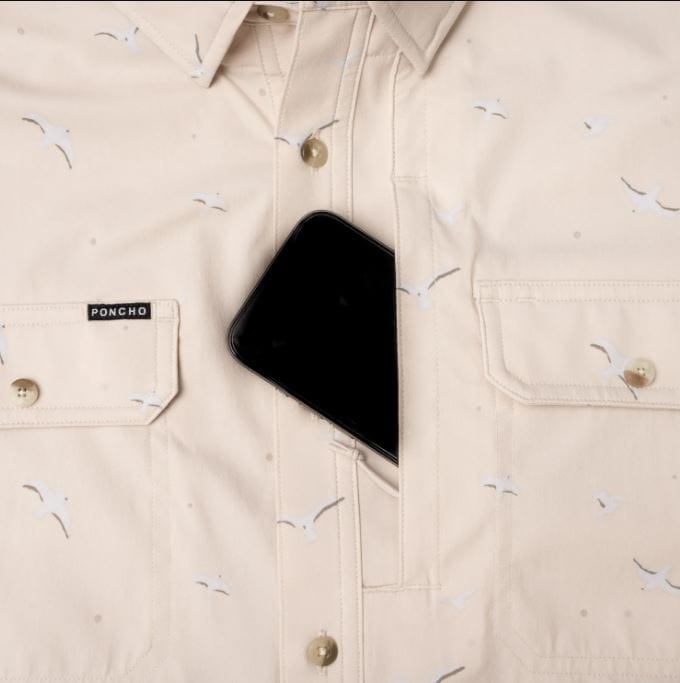 Load image into Gallery viewer, Tan Seagull Print / MED Poncho Men&#39;s The Chair Hauler Slim in Tan Seagull Print Poncho Men&#39;s The Chair Hauler Slim in Tan Seagull Print Poncho
