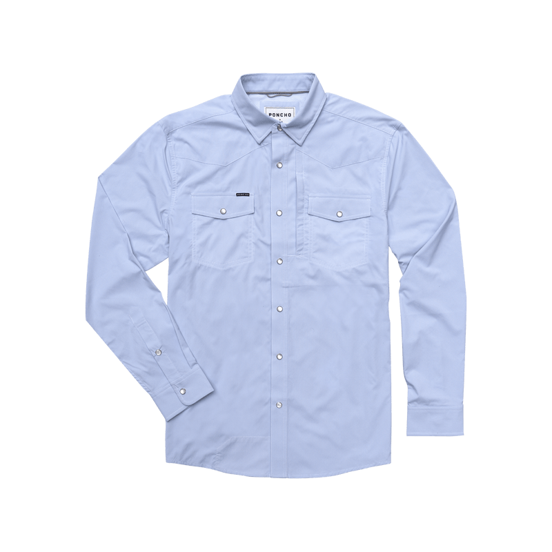 Load image into Gallery viewer, Blue Microcheck / SM Poncho Men&#39;s The Nueces Western Longsleeve Poncho Men&#39;s The Nueces Western Longsleeve Poncho
