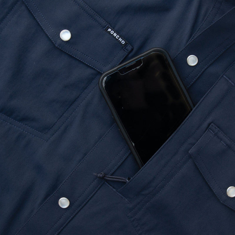 Load image into Gallery viewer, Navy / MED Poncho Slim The Pacifico Western in Navy Poncho Slim The Pacifico Western in Navy Poncho
