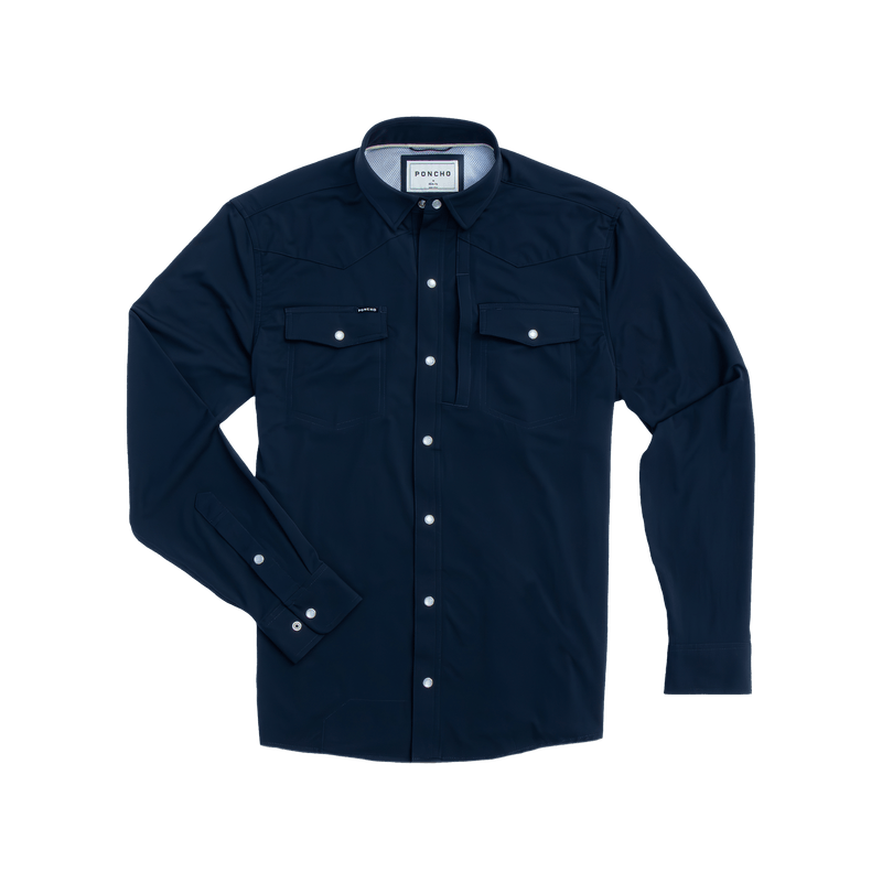 Load image into Gallery viewer, Navy / MED Poncho Slim The Pacifico Western in Navy Poncho Slim The Pacifico Western in Navy Poncho

