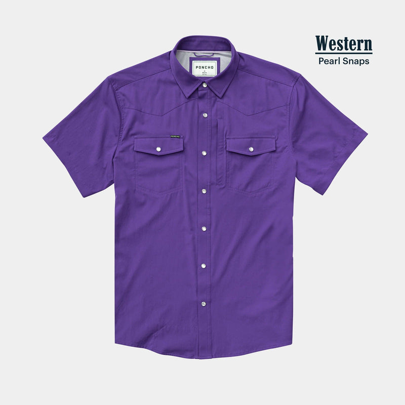 Load image into Gallery viewer, Purple / MED Poncho The Billy Bob Western Shortsleeve - Men&#39;s Poncho The Billy Bob Western Shortsleeve - Men&#39;s Poncho
