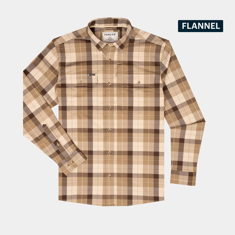 Load image into Gallery viewer, Cream &amp; Brown Plaid / MED Poncho The Caprock Flannel - Men&#39;s Poncho The Caprock Flannel - Men&#39;s Poncho
