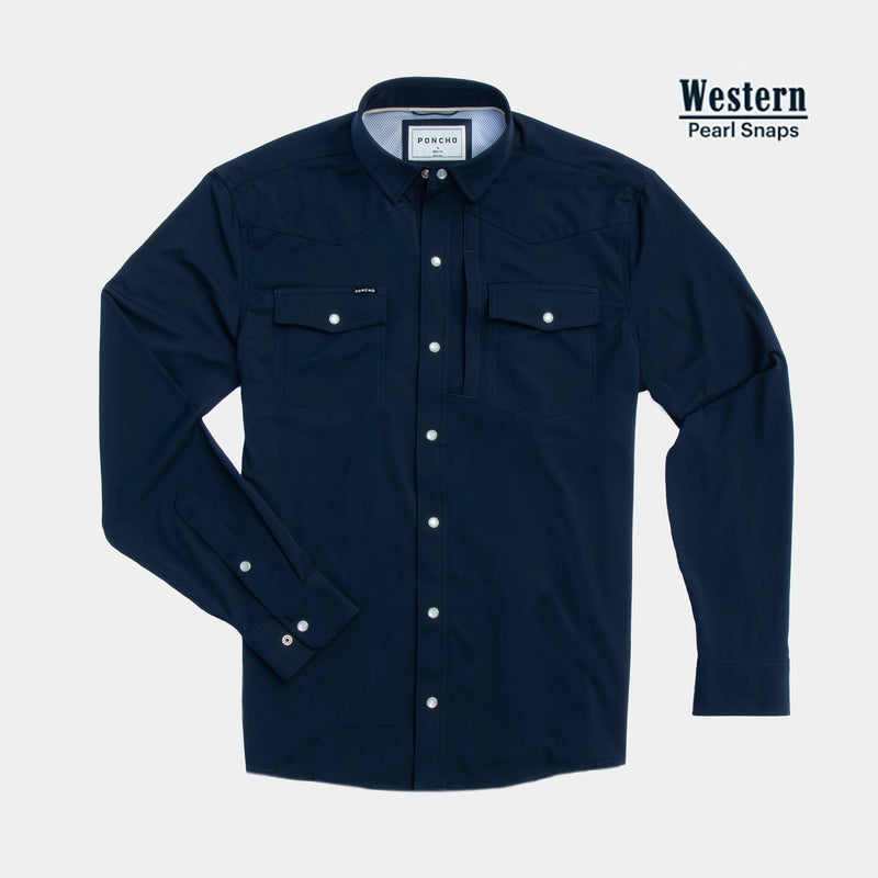 Load image into Gallery viewer, Navy / MED Poncho The Pacifico Western Longsleeve Shirt - Men&#39;s Poncho The Pacifico Western Longsleeve Shirt - Men&#39;s Poncho
