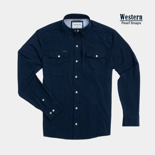 Navy / MED Poncho The Pacifico Western Longsleeve Shirt - Men's Poncho The Pacifico Western Longsleeve Shirt - Men's Poncho