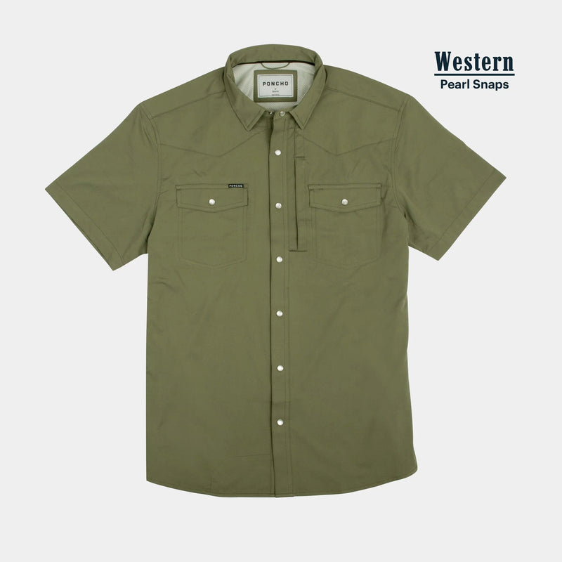 Load image into Gallery viewer, Moss Green / MED Poncho The Sabine Western Shortsleeve Shirt - Men&#39;s Poncho The Sabine Western Shortsleeve Shirt - Men&#39;s Poncho
