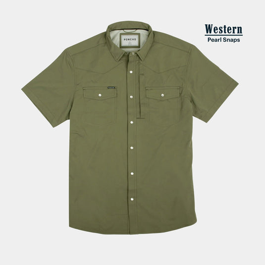 Moss Green / MED Poncho The Sabine Western Shortsleeve Shirt - Men's Poncho The Sabine Western Shortsleeve Shirt - Men's Poncho