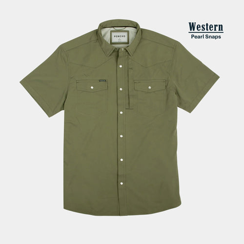 Moss Green / MED Poncho The Sabine Western Shortsleeve Shirt Regular Fit - Men's Poncho The Sabine Western Shortsleeve Shirt Regular Fit - Men's Poncho