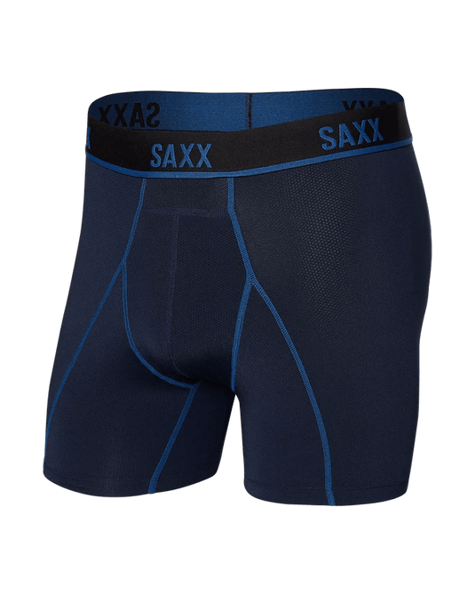 Navy/City Blue / MED Saxx Kinetic Light-Compression Mesh Boxer Briefs - Men's Saxx