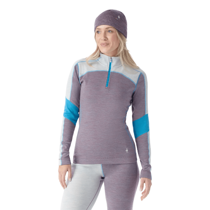 Load image into Gallery viewer, Winter Sky-Chalk Violet Heather / SM Smartwool Classic Thermal Merino Base Layer Colorblock 1/4 Zip - Women&#39;s Smartwool Corp
