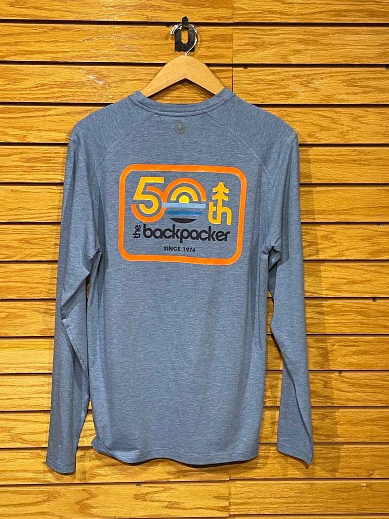 Load image into Gallery viewer, Chambray Heather / SM Tasc Carrollton Longsleeve Backpacker 50th Anniversary Tee - Men&#39;s Tasc
