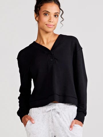 Load image into Gallery viewer, Black / SM Tasc Varsity Henley Sweatshirt - Women&#39;s Tasc Varsity Henley Sweatshirt - Women&#39;s Tasc
