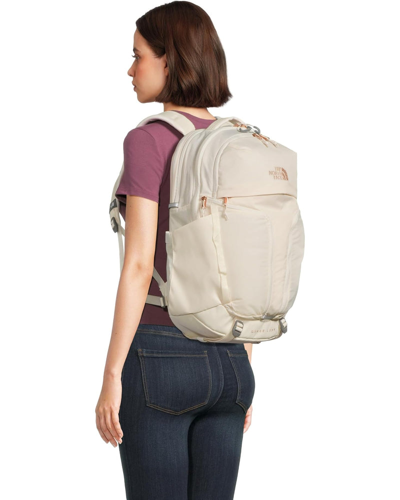 Load image into Gallery viewer, Gardenia White / Burnt Charcoal Metallic The North Face Women&#39;s Surge Luxe in Gardenia White / Burnt Charcoal Metallic The North Face Women&#39;s Surge Luxe in Gardenia White / Burnt Charcoal Metallic The North Face

