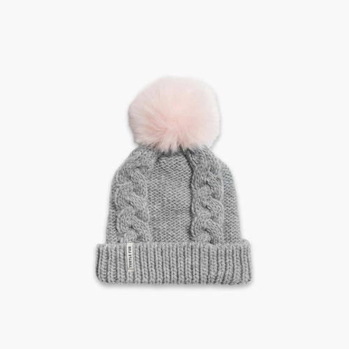 Smoke Turtle Fur Lizzy Faux Fur Pom Beanie - Youth Turtle Fur