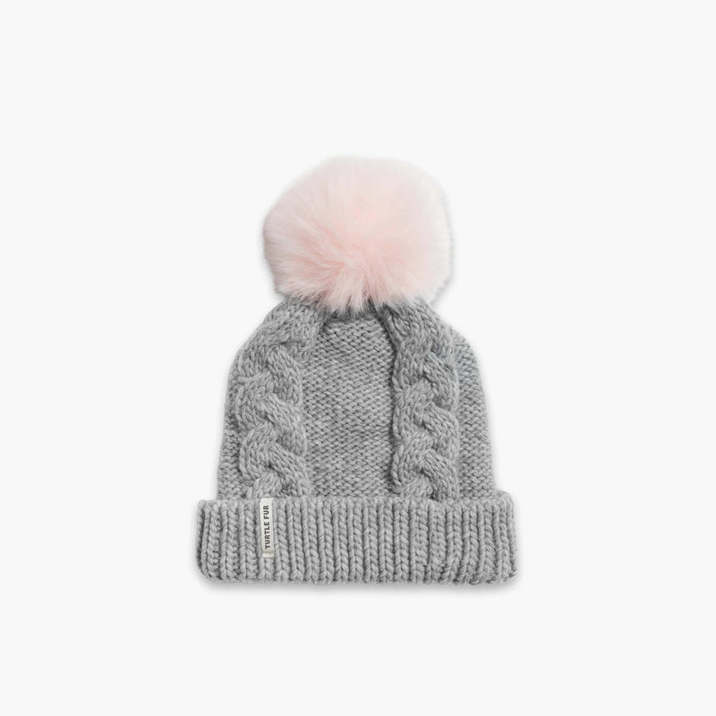 Load image into Gallery viewer, Smoke Turtle Fur Lizzy Faux Fur Pom Beanie - Youth Turtle Fur
