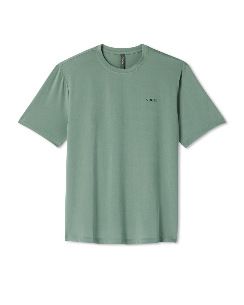 Load image into Gallery viewer, Thyme / SM Vuori Men&#39;s Short Sleeve Viewpoint Performance Tee 2.0 in Thyme Vuori Men&#39;s Short Sleeve Viewpoint Performance Tee 2.0 in Thyme Vuori
