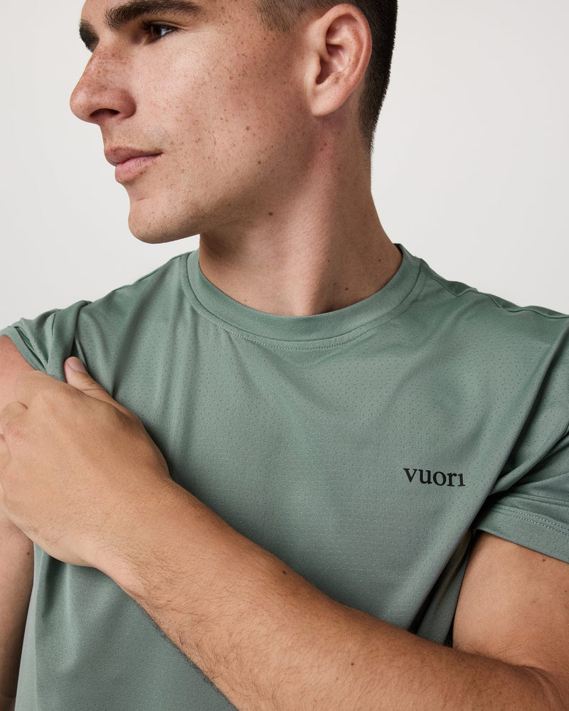 Load image into Gallery viewer, Vuori Men&#39;s Short Sleeve Viewpoint Performance Tee 2.0 in Thyme Vuori Men&#39;s Short Sleeve Viewpoint Performance Tee 2.0 in Thyme Vuori
