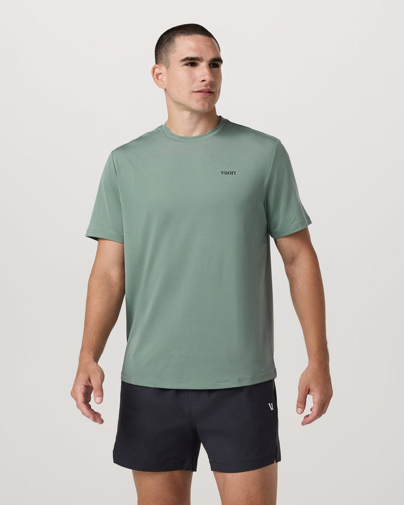 Load image into Gallery viewer, Vuori Men&#39;s Short Sleeve Viewpoint Performance Tee 2.0 in Thyme Vuori Men&#39;s Short Sleeve Viewpoint Performance Tee 2.0 in Thyme Vuori
