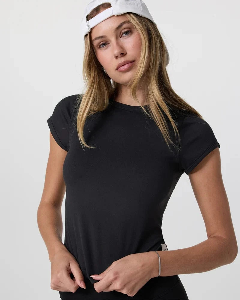 Load image into Gallery viewer, Solid Black / XS Vuori Women&#39;s Short Sleeve Halo Baby Tee Vuori Women&#39;s Short Sleeve Halo Baby Tee Vuori
