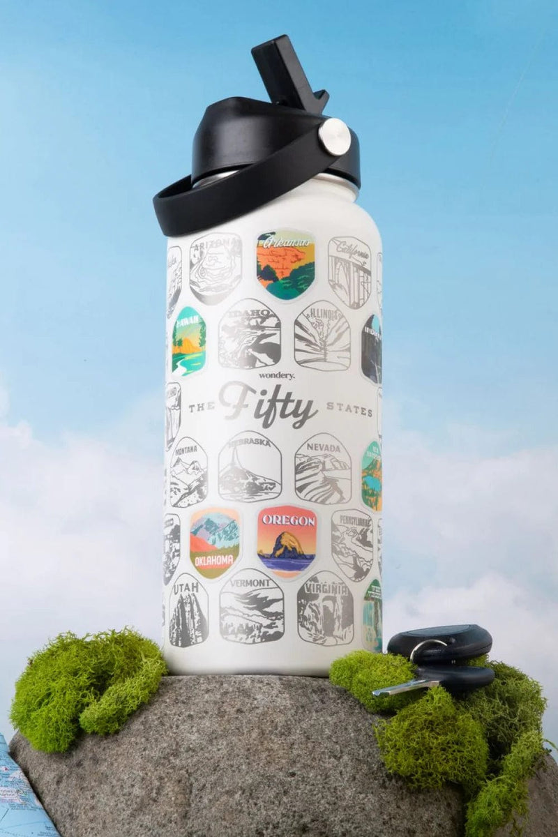 Load image into Gallery viewer, Cream / 32oz Wondery Fifty States Bucket List Water Bottle Wondery Fifty States Bucket List Water Bottle Wondery
