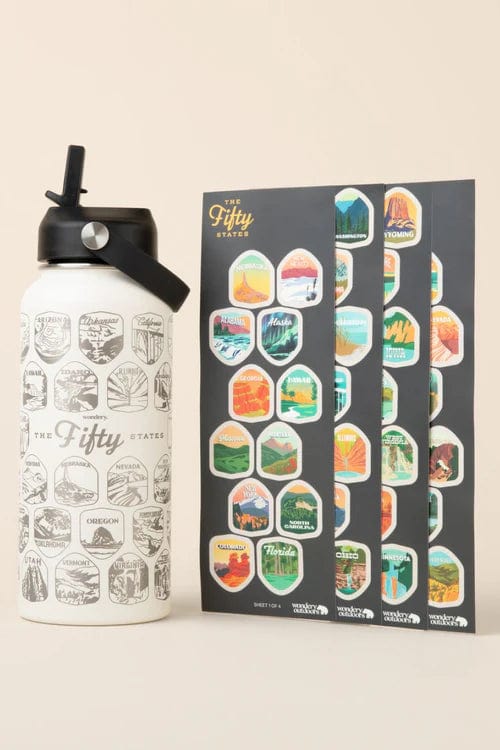 Load image into Gallery viewer, Cream / 32oz Wondery Fifty States Bucket List Water Bottle Wondery Fifty States Bucket List Water Bottle Wondery
